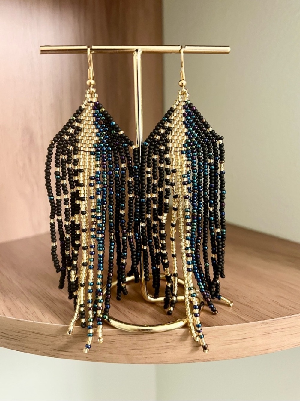 Glam Gold, Black and Navy Beaded Earrings